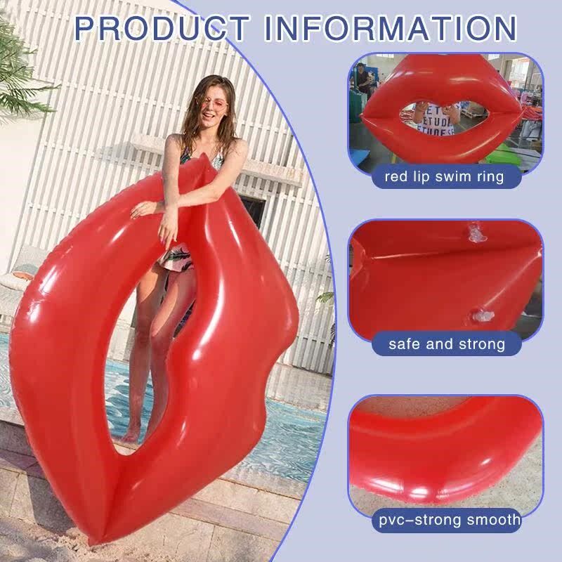 Red lip swimming ring Inflatable pool flash swimming ring sw - 实物图