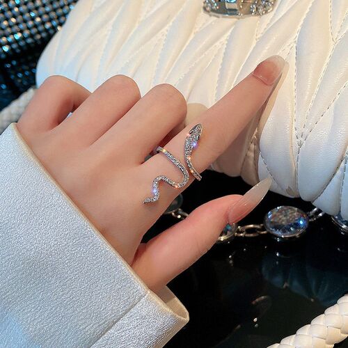 New Sliver Color Cubic Zirconia Snake Ring for Women Open Ad
