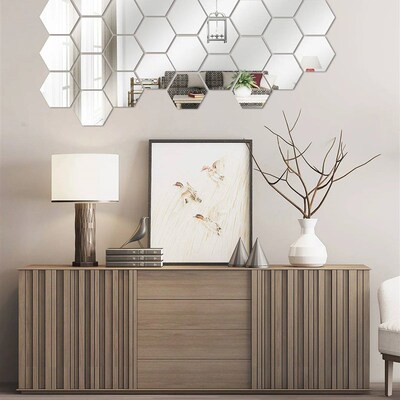 12Pcs 3D Mirror Wall er Hexagon Geometric Vinyl DIY Self Adh