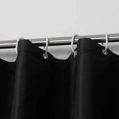 Modern Black Shower Curtains Waterproof Fabric Solid Color B