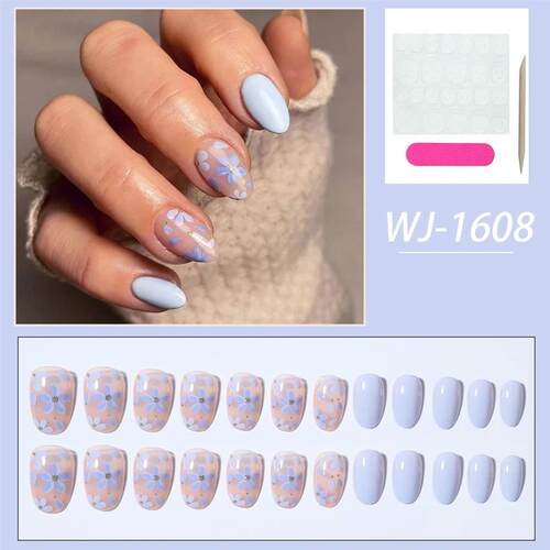 24pcs short oval nails, press-on nails, removable and reusab
