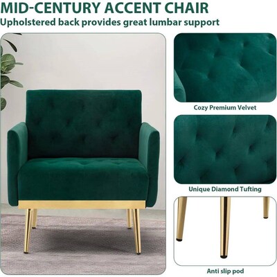 Green Velvet Accent Chairs Set of 2, Comfy Button Tufted Arm
