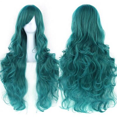 Soowee Curly Long Synthetic Hair Green Wig Hairpiece Pink Bl