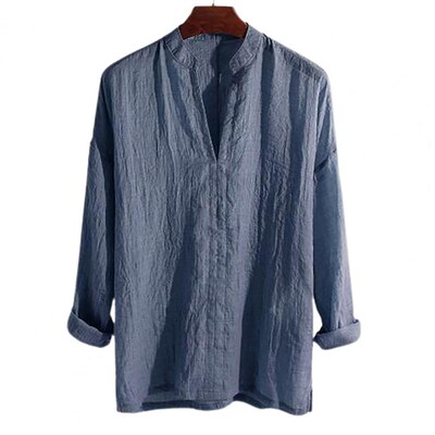 50% Dropshipping!!Mens Blouse Solid Color Breathable Stand