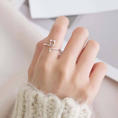 2024 New rendy Black Color Cat Ear Open Rings for Women Girl