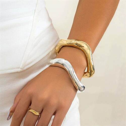 Exaggerated Chunky Heavy Metal Open Cuff Bangles for Women P