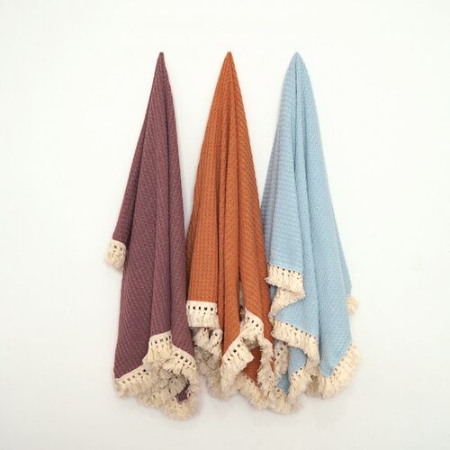 High Quality Cotton Baby Waffle Blanket With Pure Color Tass
