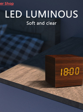 Alarm Clock LED Wooden Watch Table Voice Control Digital Woo