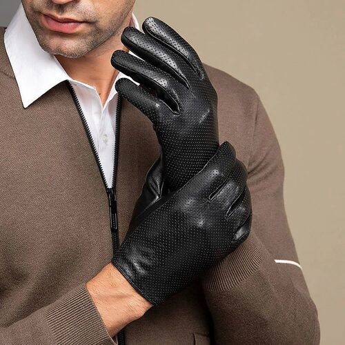 Genuine Sheepskin Leather Gloves For Men, Touchscreen Textin
