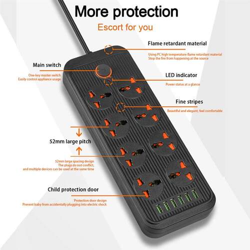Smart Home Universal Outlet Power Strip With Extension Cable