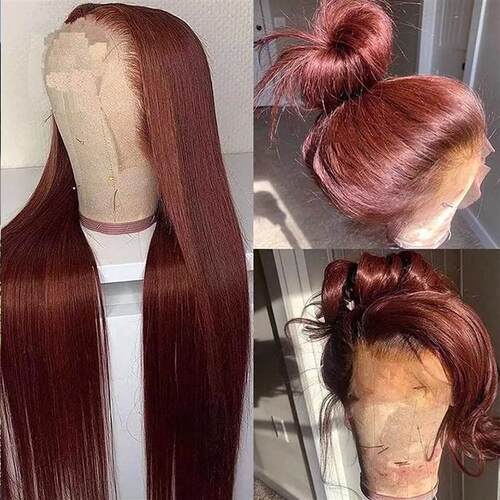 Reddish Brown Lace Front Human Hair Pre Plucked Dark Red Bro