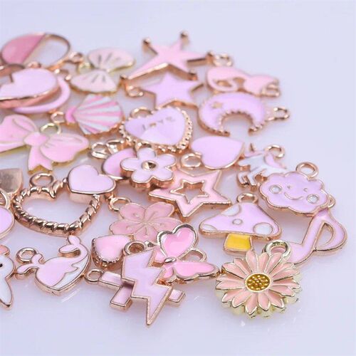 40pcs/Lot Cute Pink Enamel Charm Daisy Rose Flower Accessori