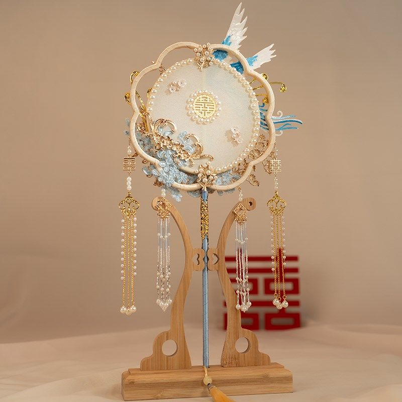 新娘结婚礼秀禾服婚扇中式古典出嫁喜扇子手工蓝色团扇diy材料包,家居饰品,工艺扇/团扇/喜扇/折扇,淘宝优惠券,粉丝福利购,淘宝优惠卷