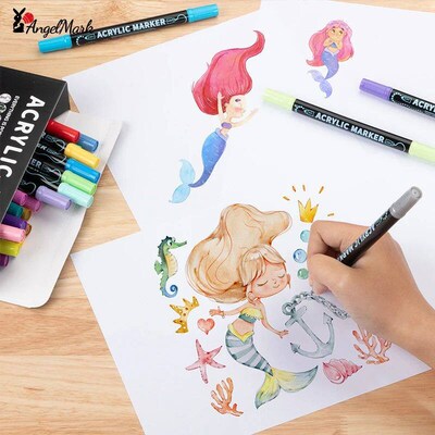 AngelMark Acrylic Marker Pen Double Headed Waterproof Art Pa