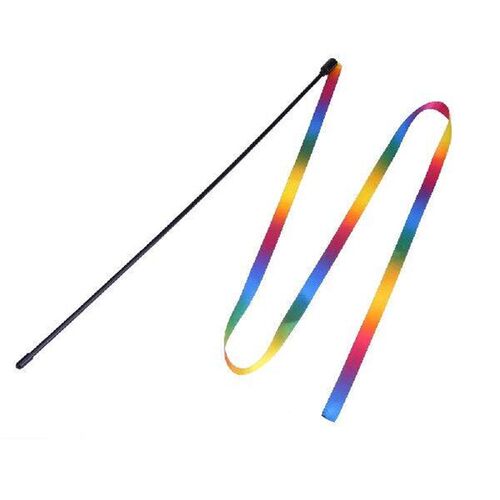 Rainbow Cloth Ribbon Cats Interactive Stick Toy Durable Cat
