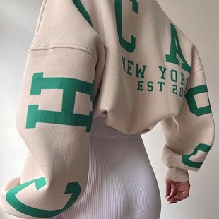 Women Loose Pullover Sweatshirts Letter Print Casual Thicken