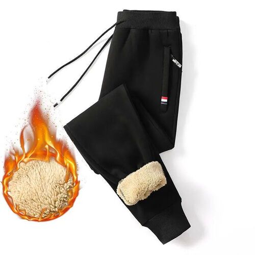 Winter Mens Cotton Tight Track Pants Fleece-Lined Thick Lam
