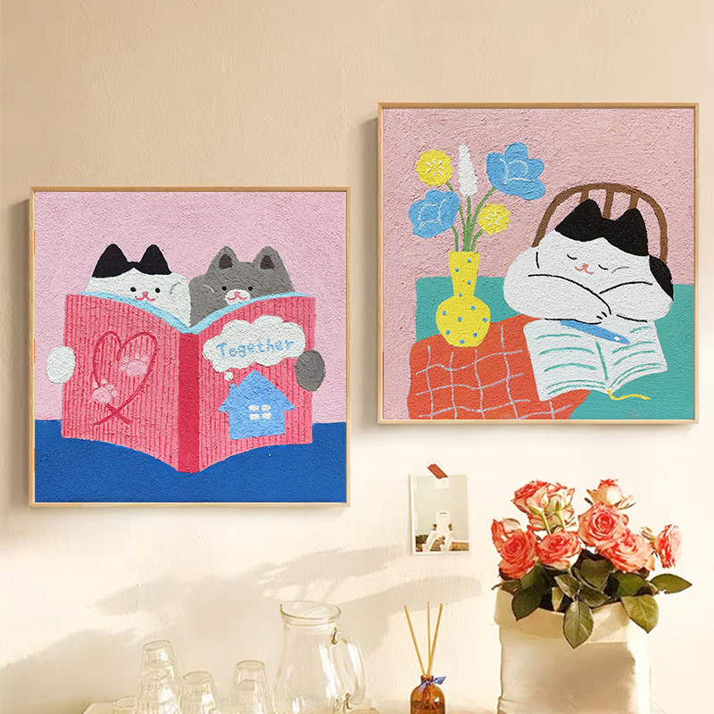 猫咪立体肌理画石英砂丙烯数字油画diy填充色手工材料包装饰挂画,家居饰品,DIY/数字油画,淘宝优惠券,粉丝福利购,淘宝优惠卷