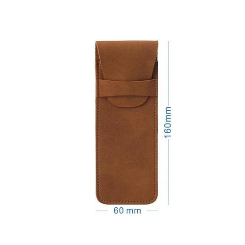 Vintage Leather Pencil Bag Flap Pen Case Pocket Portable Lar