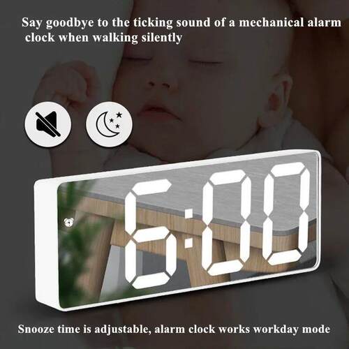 Acrylic/Mirror Digital Alarm Clock Voice Control (Powered By