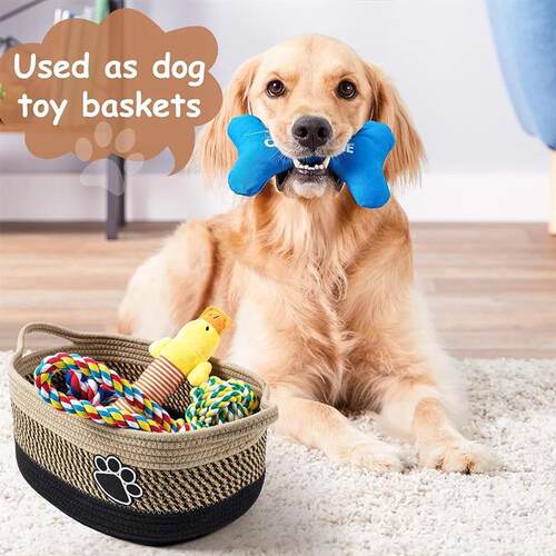 Pet Toy Storage Basket with Handle. Handmade Weaving with Do