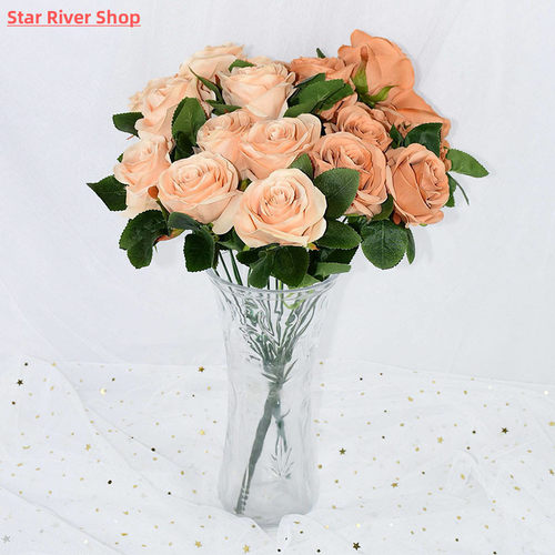 10pcs/bouquet Artificial Silk Flower Romantic Rose DIY Red W