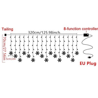 Christmas Light Led Snowflake Curtain Icicle Fairy String Li