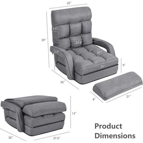Folding Lazy Sofa Floor Chair, Indoor Chaise Lounger Bed wit