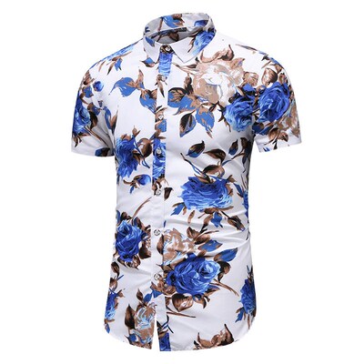 Summer mens Short Sleeve Shirt Large Print fashion casual m