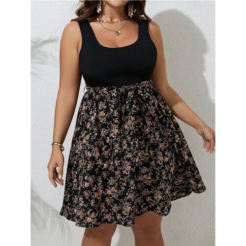 Plus Size Summer Dress Knit Floral Printed Dresses for Women