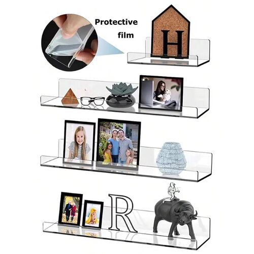 2pc Clear Acrylic Storage Rack Wall Mounted Book Floating Sh