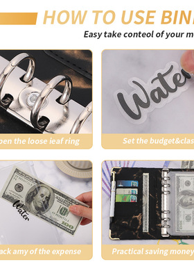 A6 PU Leather Marble Notebook Binder Budget Planner Money Or