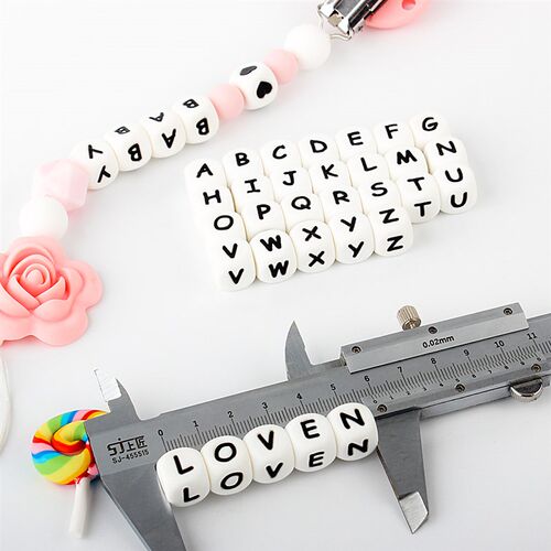 15/36/100/200/500/1000pcs Letter Silicone Beads 12mm Baby Te