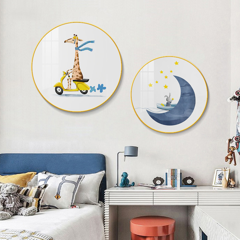儿童房卧室床头装饰画男孩女孩房间卡通挂画创意圆形宇航员墙壁画,家居饰品,现代装饰画,淘宝优惠券,粉丝福利购,淘宝优惠卷