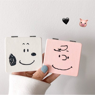 Mini Mirror Square Shape Girl Mini Cute Printing Double Side