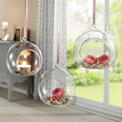 3/6/12Pack Mini Hanging Glass Tealight Globe Candle Holder w