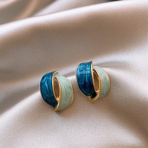 Korean Double Arc Cross Enamel Stud Earring for Women Person