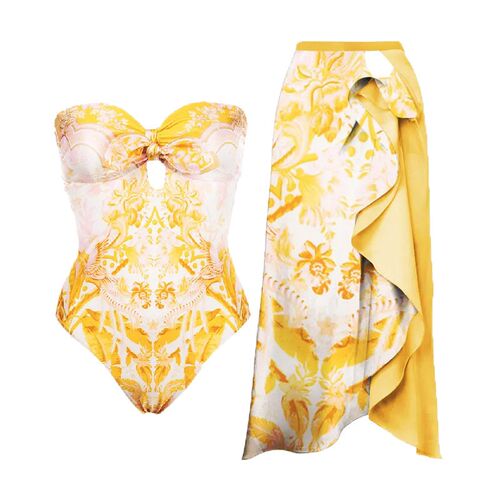 2023 New 2PC Push Up Women Bikini Set Skirt Floral Printed B