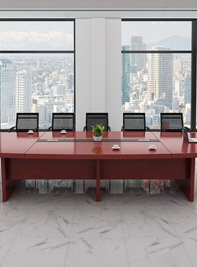 油漆会议桌长桌大型实木皮长方形桌公司开会培训桌会议室桌椅