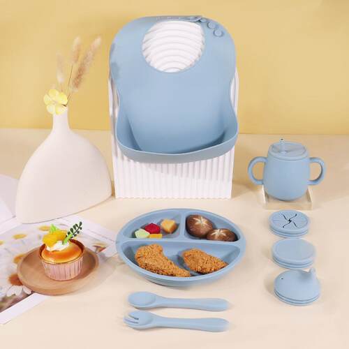 Silicone Baby Feeding Set Suction Plates and Bowls for Toddl