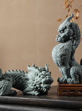 辉道 茶宠山海经神兽麒麟龙龟摆件创意复古貔貅国潮送礼鱼缸造景