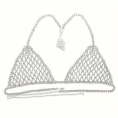 Personalized Sparkling Silvery Rhinestone Body Bra Chain Jew