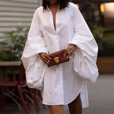 Women Double-Breasted Party Dress Female Office Solid Color