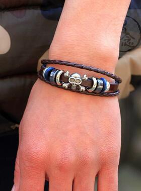 。Star Hu Ge Brlet Fashion punk alloy skull leather hand jew