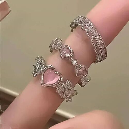 New 3pcs Fashion Love Heart Zircon Open Rings Set for Women