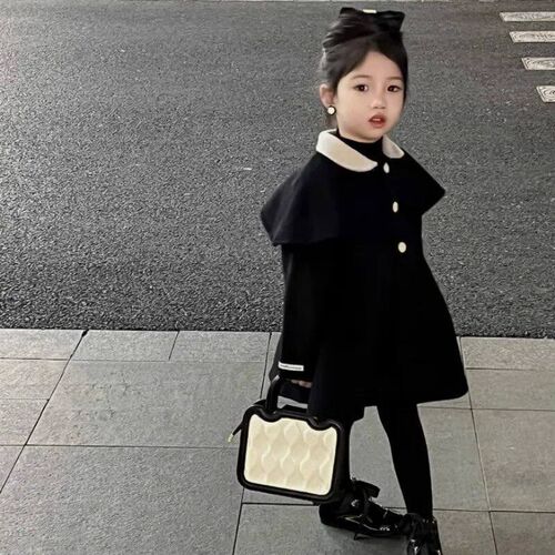 100-140cm Baby Girls Woolen Coat Autumn and Winter New Kore