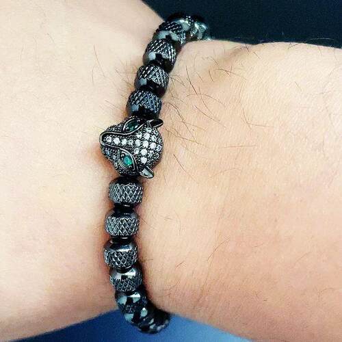 Luxury Stainless Steel Beads Beaded Leopard Head Man