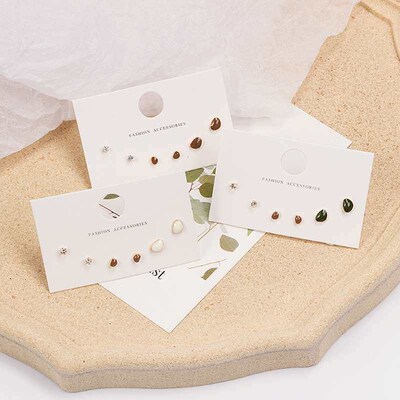 Six-piece set of oil-drop geometric delicate diamond-studded