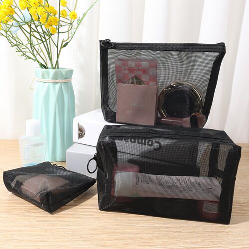 3size Black Makeup Bags Small Large Mesh Transparent Cosmeti