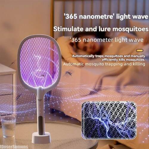 Rechargeable 4000V Electric Exterminator Fly Swatter Detacha